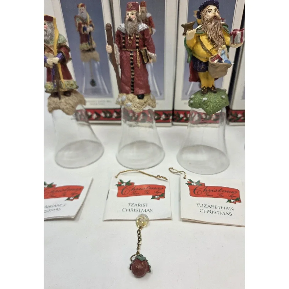 1992 Novelino Santa Bell Lot Christmas Thru The Ages Set of 6 in Boxes